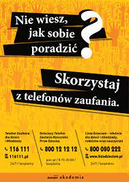 Cyberprofilaktyka - 17 maja to Międzynarodowy Dzień Telefonów Zaufania dla Dzieci. Z tej okazji przygotowaliśmy plakat, który pomoże Wam zapamiętać najważniejsze linie pomocowe w Polsce. Zdjęcie Facebook.com - Cyberprofilaktyka.
