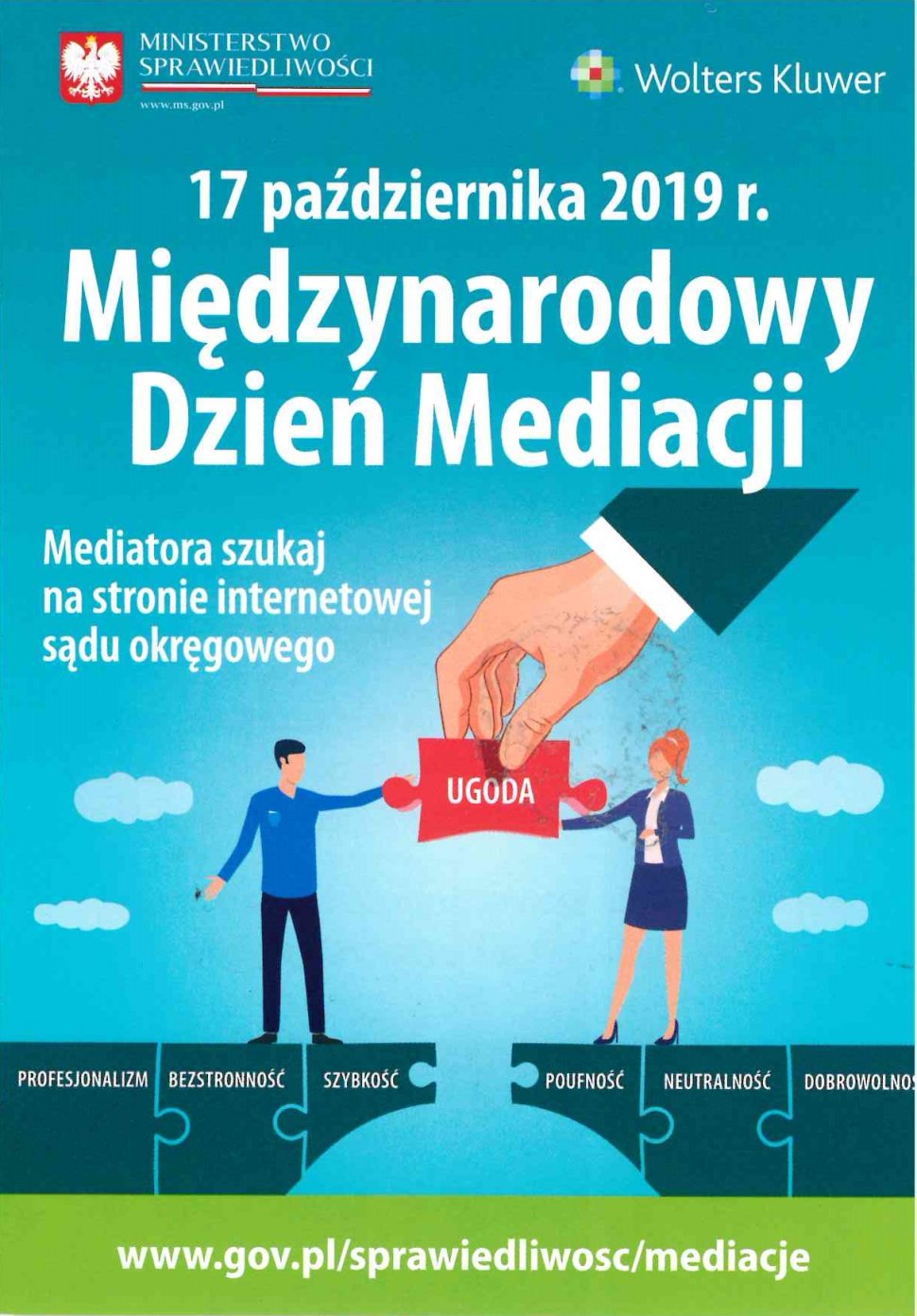 Pierwsza strona ulotki Międzynarodowy Dzień Mediacji 2019