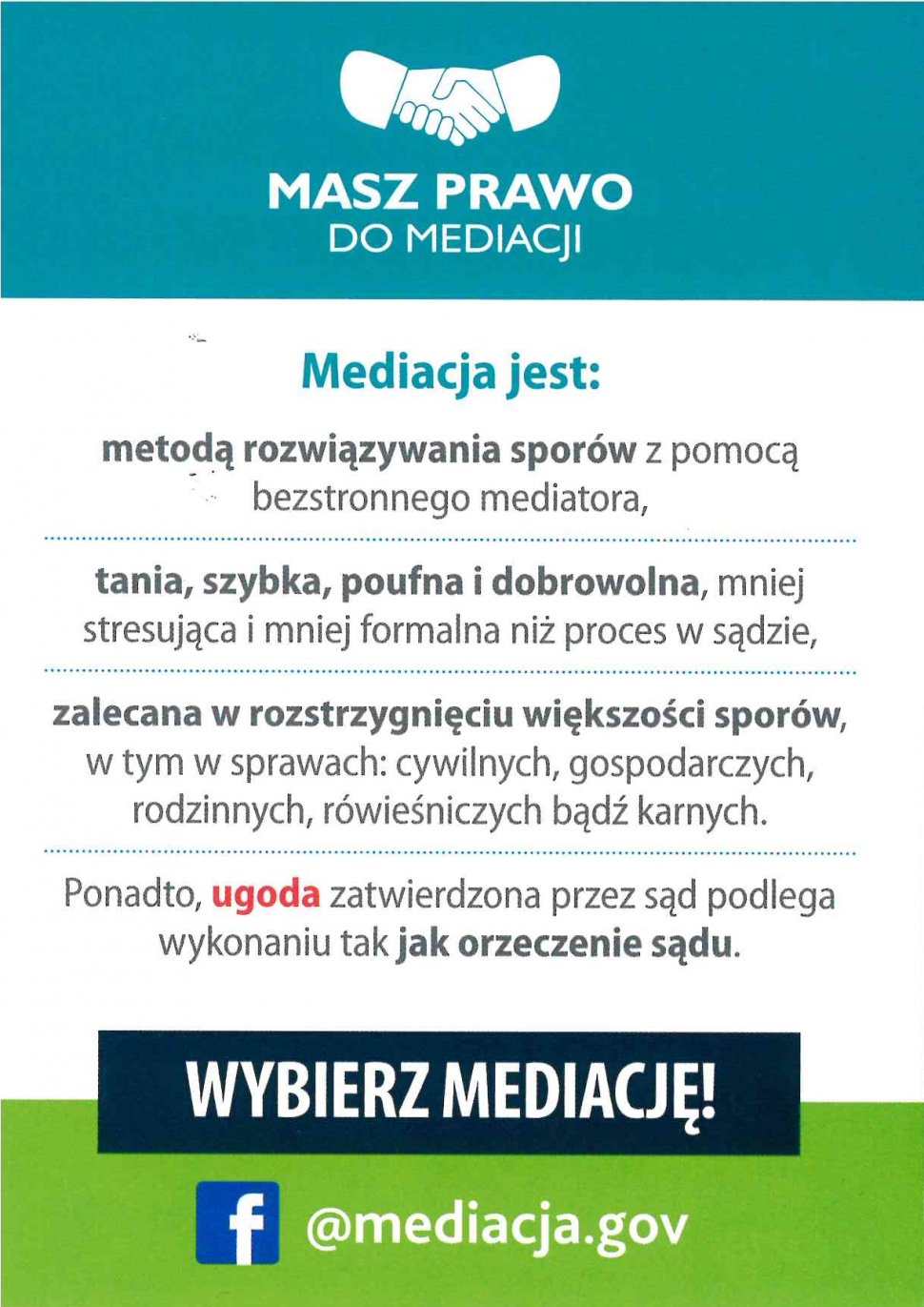 Druga strona ulotki Międzynarodowy Dzień Mediacji 2019