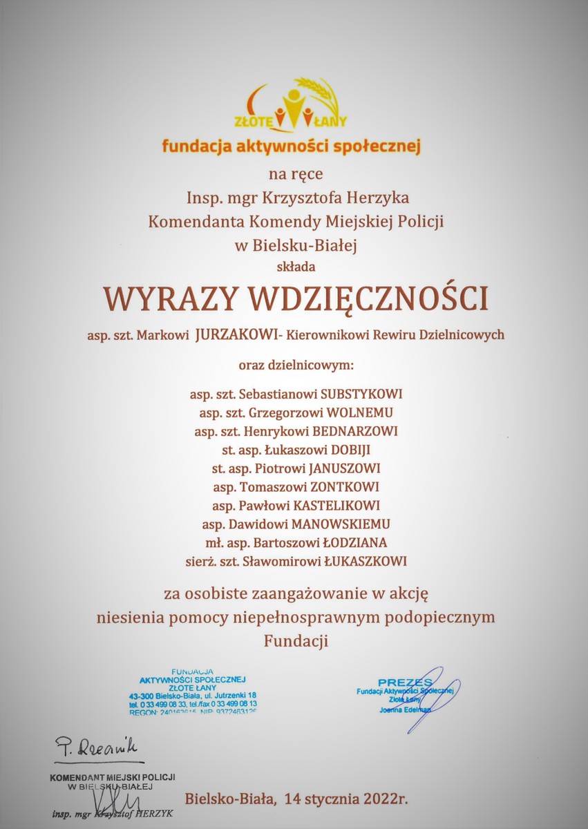 List z podziękowaniami