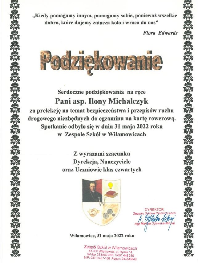 Skan listu z podziękowaniami