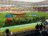 Policyjne zabezpieczenie meczu Portugalii i Argentyny podczas mistrzostw świata w Bielsku-Białej.
