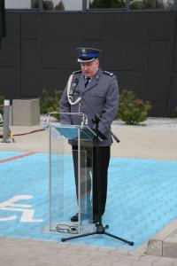 Komendant KMP Bielsko-Biała insp. Krzysztof Herzyk wita gości.