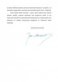 List z życzeniami z okazji Święta Policji