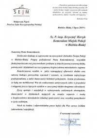 List z życzeniami z okazji Święta Policji