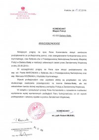 List z życzeniami z okazji Święta Policji