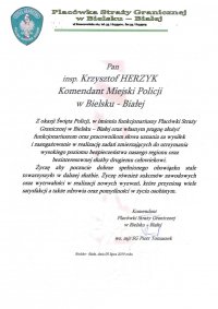 List z życzeniami z okazji Święta Policji