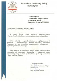 List z życzeniami z okazji Święta Policji