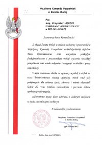 List z życzeniami z okazji Święta Policji