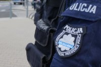 Naszywka z logotypem Policji i napisem Samodzielny Pododdział Prewencji Policji.