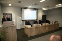 Prezydent Bielska-Białej Jarosław Klimaszewski podczas wystąpienia na odprawie rocznej KMP w Bielsku-Białej 2020 r.
