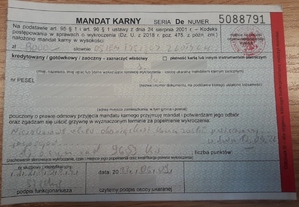Formularz mandatu karnego na kwotę 8 tysięcy złotych
