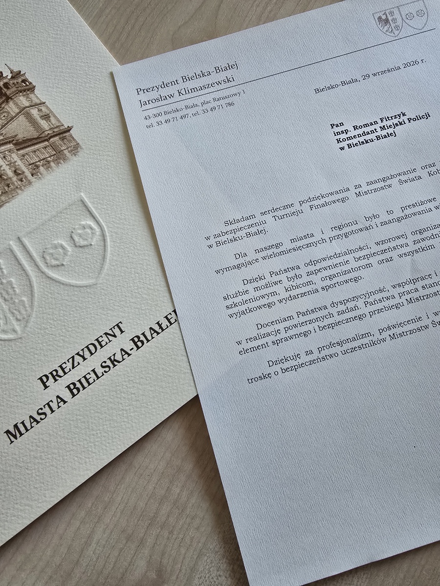 Prezydent Bielska-Białej podziękował policjantom za zabezpieczenie MŚ FIFA U-20