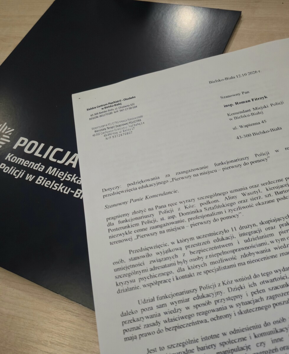 Podziękowania dla policjantów z Kóz za wsparcie gry edukacyjnej