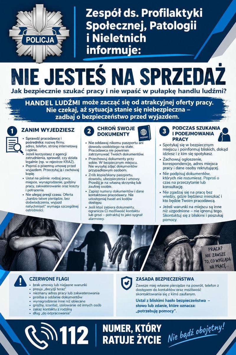 Policja przypomina o zagrożeniach w Europejskim Dniu Walki z Handlem Ludźmi